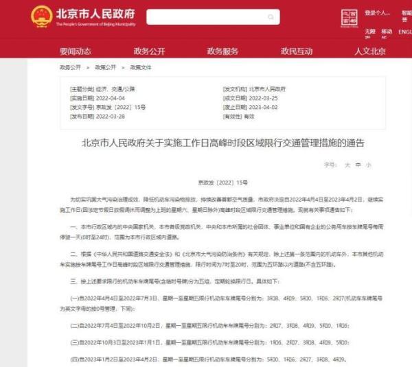 2022年北京车牌限号查询（北京车牌限行规定2022）